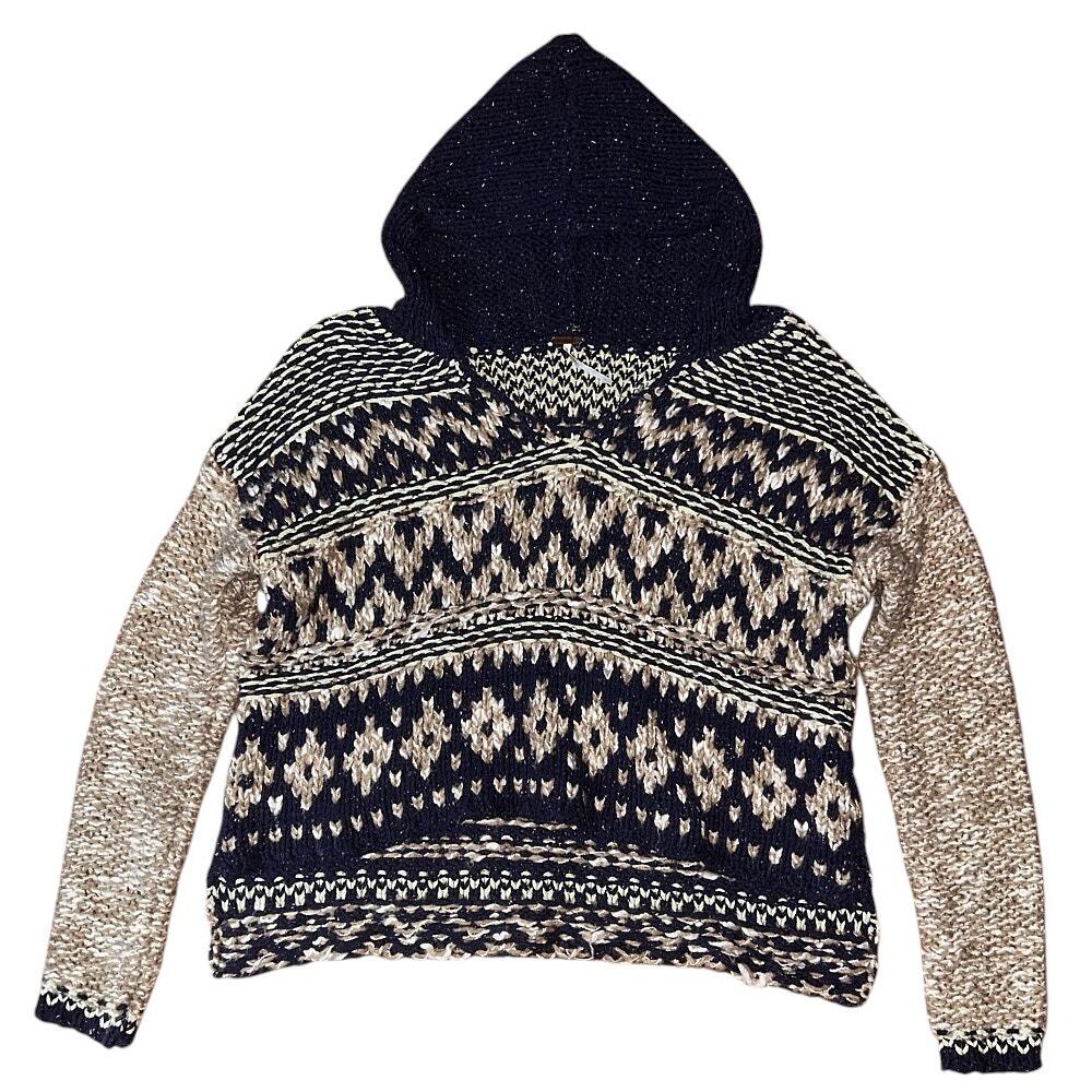 Free People Cotton, Silk, Wool Blend Oversized Cropped Hooded Sweater Large